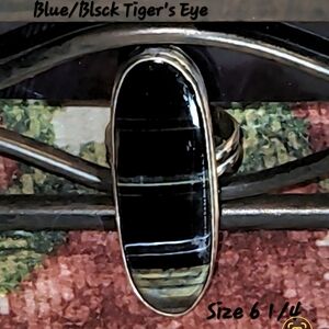 Blue and Black Tiger's Eye Ring